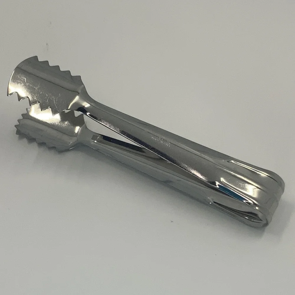 Vintage INOX Ice Tongs Serrated Made in Italy Stainless Steel Silver 5in